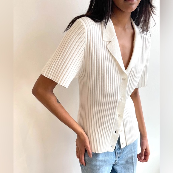OAK + FORT Tops - OAK + FORT Cream Ribbed Button-Down Shirt